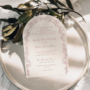 Rustic Vintage Rose Floral Line Art Arch Wedding Invitation