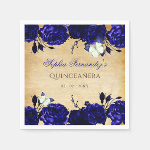 Rustic Vintage Royal Blue Floral Butterfly   Napkin