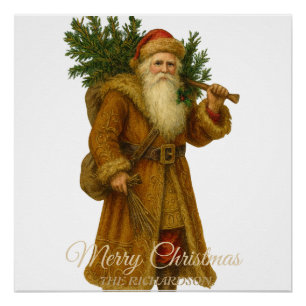 Rustic Vintage Santa Classic Victorian Holiday Poster