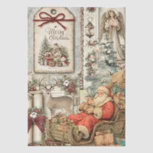 Rustic Vintage Santa Claus Collage Decoupage Tissue Paper