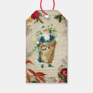 Rustic Vintage Santa w/Flowers, Pine & Music Gift Tags