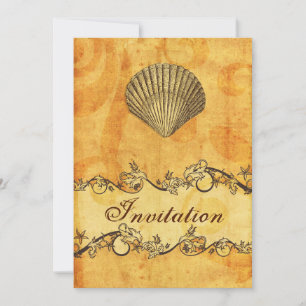 rustic, vintage ,seashell beach wedding invites