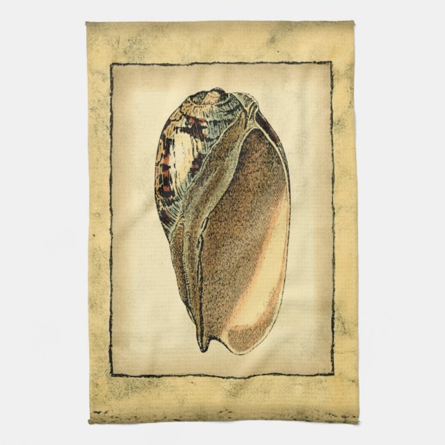 Rustic Vintage Seashell Tea Towel (Vertical)