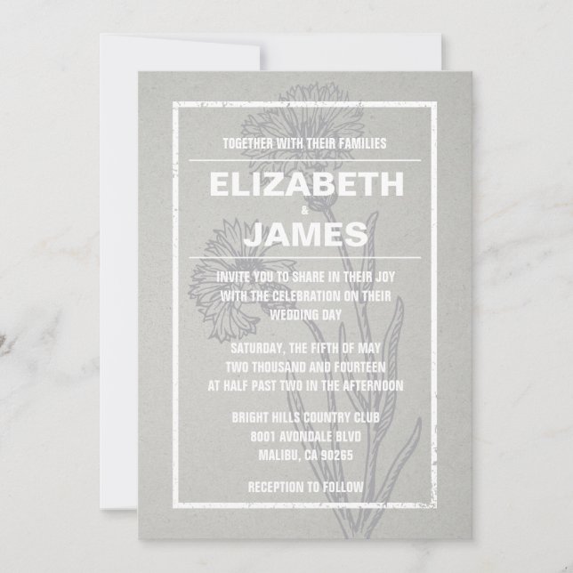 Rustic Vintage Silver Wedding Invitations (Front)