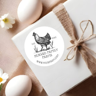 Rustic Vintage Sketch Farm Hen Dusty White Classic Round Sticker