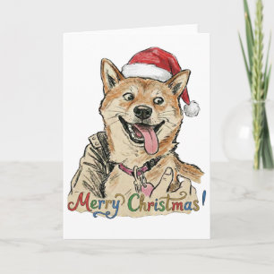 Rustic Vintage Sketch Shiba Inu Christmas Dog Art Card