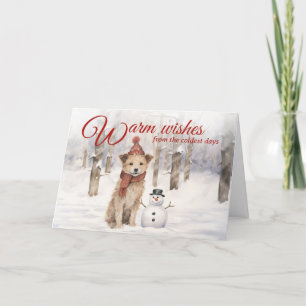 Rustic Vintage Snowman Dog Woodland Winter  Holiday Card
