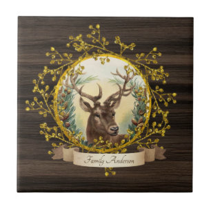 Rustic Vintage Stag Decoration Personalised Ceramic Tile
