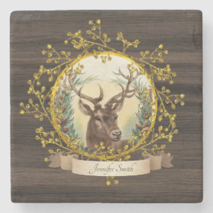 Rustic Vintage STAG Personalised Stone Coaster