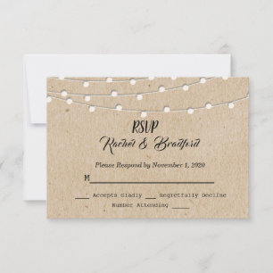Rustic Vintage String Lights Wedding Personalise RSVP Card