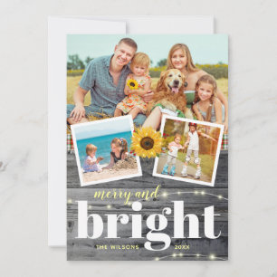 Rustic Vintage Sunflower Family Photo Collage Holiday Card