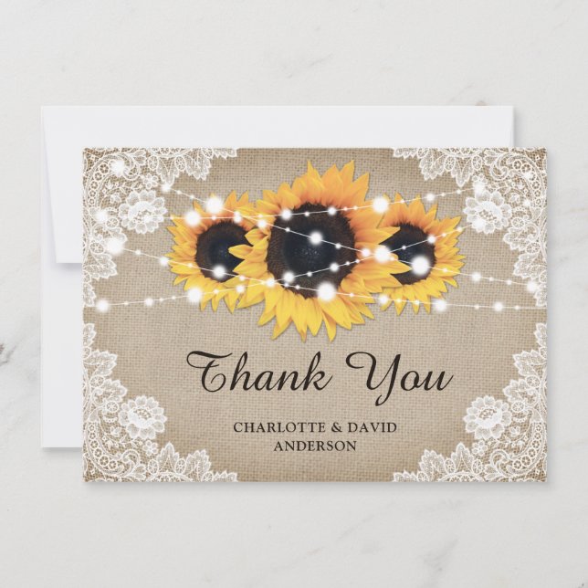 Rustic Vintage Sunflower Wedding Thank You Card (Front)