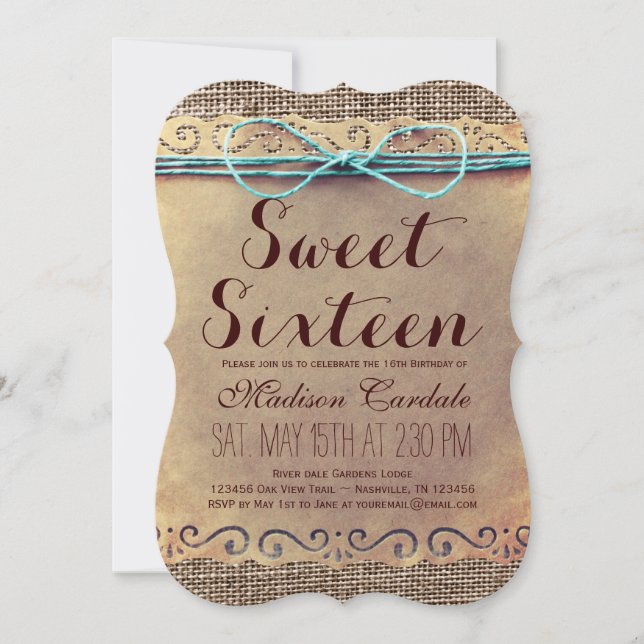 Rustic Vintage Sweet Sixteen Birthday Invitations (Front)