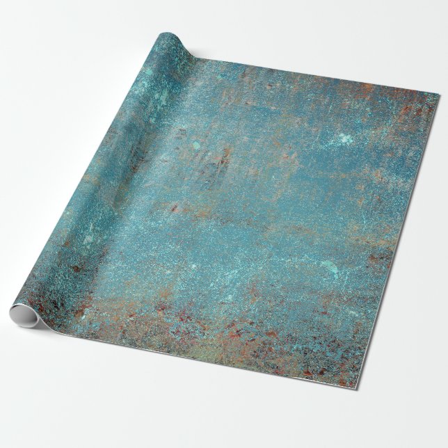 Rustic Vintage Teal Brown Grunge Texture Wrapping Paper (Unrolled)