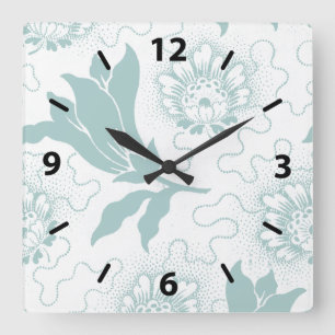 Rustic Vintage Teal White Farmhouse Style Floral Square Wall Clock