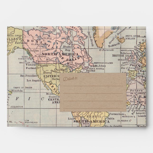 Rustic, Vintage Travel Map Kraft Paper Envelope (Front)