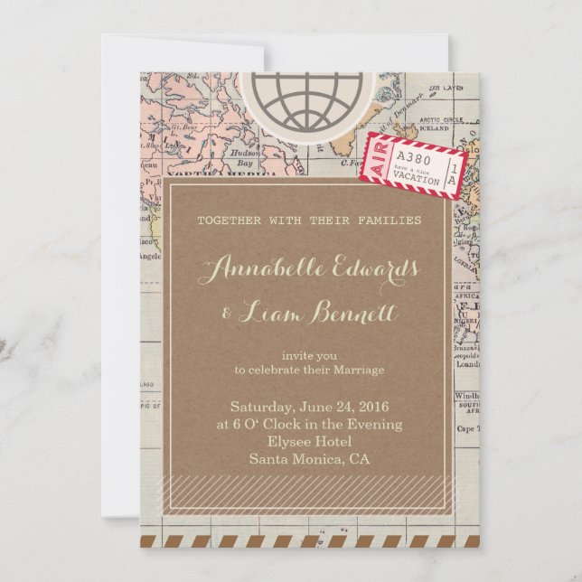 Rustic vintage travel Wedding Invitation Card (Front)