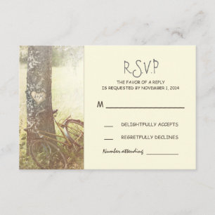 rustic vintage tree and bicycle wedding RSVP