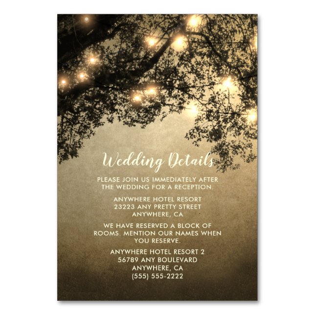 Rustic Vintage Tree Branch Wedding Insert Cards (Front)