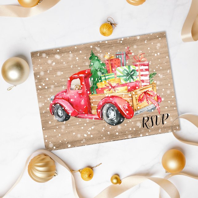 Rustic Vintage Truck | Christmas Holiday RSVP Invitation Postcard (Creator Uploaded)