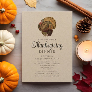 Rustic Vintage Turkey Thanksgiving Dinner Invitation