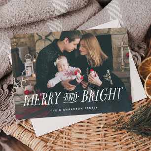Rustic Vintage Typography with Photo Christmas Holiday Card