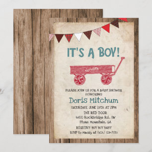 Rustic Vintage Wagon Boy Baby Shower Invitation