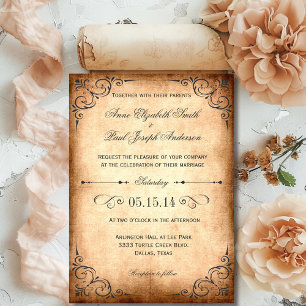 Rustic vintage wedding invitation