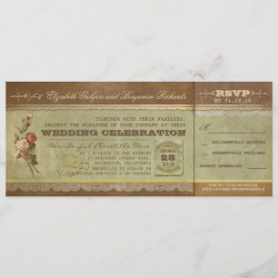 Rustic vintage wedding tickets with RSVP Invitation
