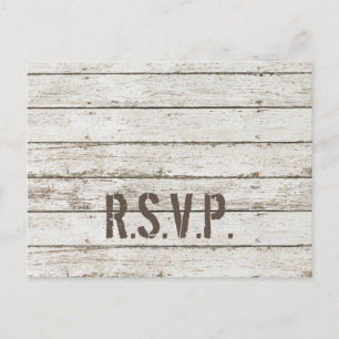 rustic vintage white barn wood barn wedding RSVP Invitation Postcard
