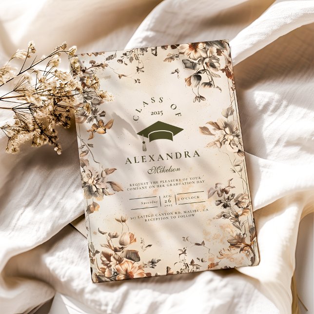 Rustic Vintage Wildflower Bloom Graduation Invitation (Creator Uploaded)