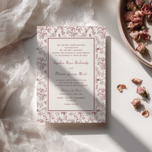 Rustic Vintage Wine Floral Toile Pattern Wedding Invitation