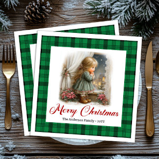Rustic Vintage Winter Scene Custom Name Napkins