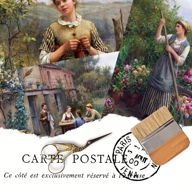 Rustic Vintage Woman French Farmhouse Decoupage Wrapping Paper Sheet (Creator Uploaded)