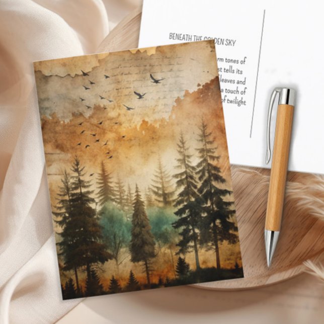 Rustic Vintage Woodlands Nature Forest Sunset Postcard (Rustic, vintage woodlands nature forest postcard)