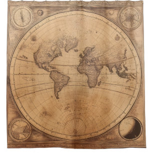 Rustic Vintage World Map Globe (2) Shower Curtain