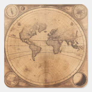 Rustic Vintage World Map Globe (2) Square Sticker