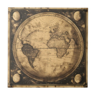 Rustic Vintage World Map Globe (6) Ceramic Tile