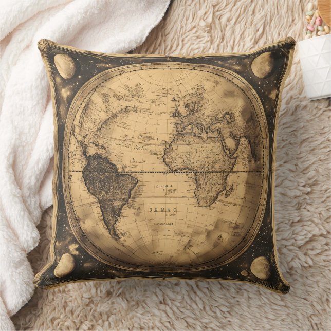Rustic Vintage World Map Globe (6) Cushion (Blanket)