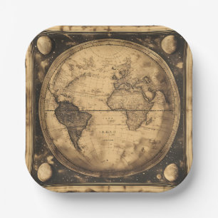 Rustic Vintage World Map Globe (6) Paper Plate