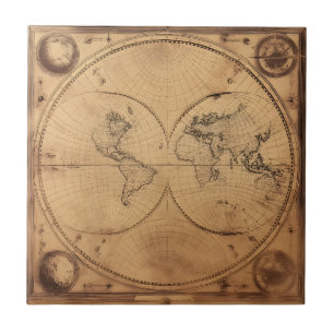 Rustic Vintage World Map Globe Ceramic Tile