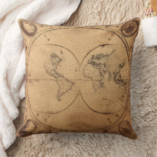 Rustic Vintage World Map Globe Cushion