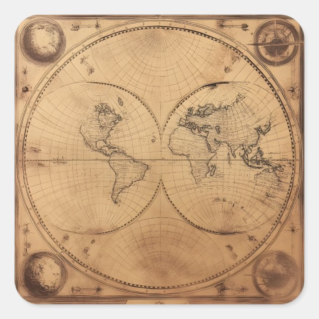 Rustic Vintage World Map Globe Square Sticker (Front)