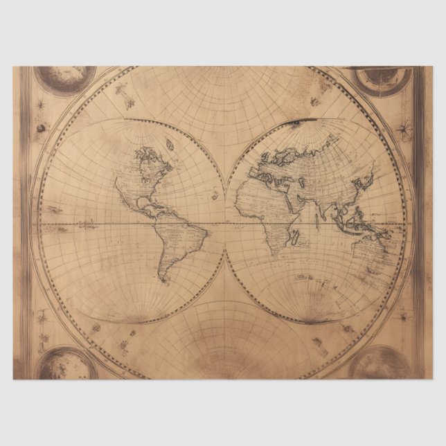 Rustic Vintage World Map Globe Tissue Paper (Front)