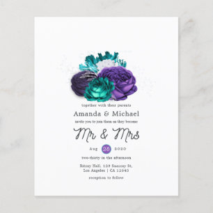 Rustic Violet and Turquoise Floral Wedding Invite Flyer