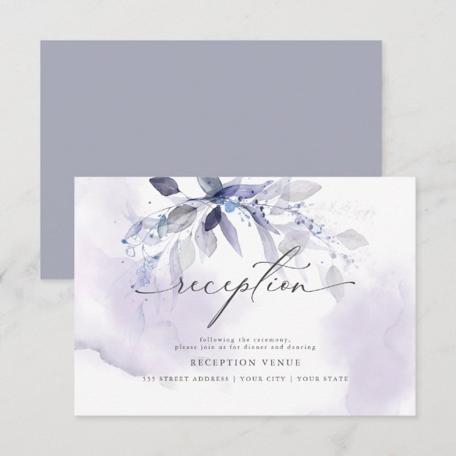Rustic Violet Foliage Watercolor Reception Invitation (Front/Back)
