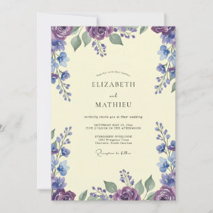 Rustic Violet Periwinkle Leafy Wedding Invitation