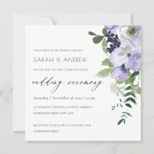 Rustic Violet Purple Floral Leafy Wedding Invite