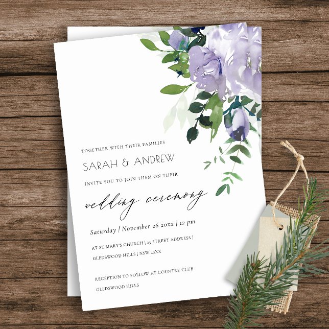 Rustic Violet Purple Floral Leafy Wedding Invite (Creator Uploaded)