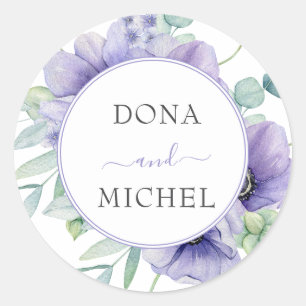 Rustic Violet Summer Wild Floral Wedding Classic Round Sticker